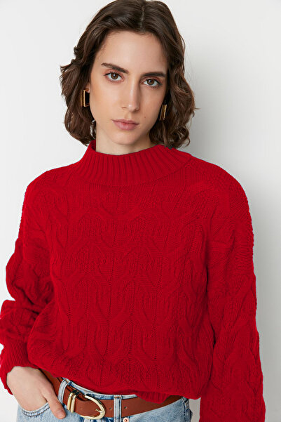 Trendyol Collection Red Crop Stand Collar Knitwear Sweater Twoaw22Kz1634