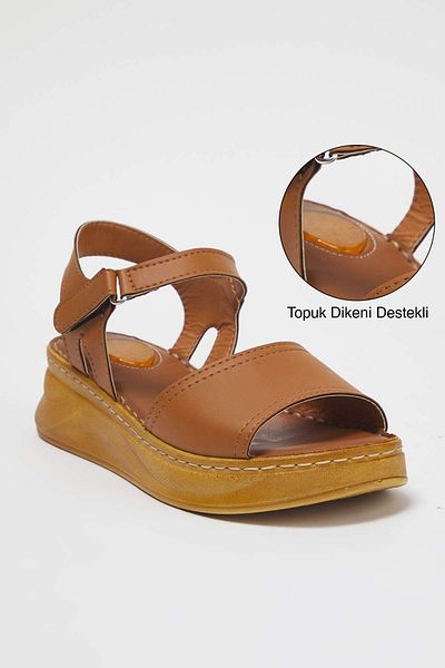 TRENDYOL SHOES Tan Single Band Heel Spur Support Extra Comfortable Women's Sandals Takss25Sd00002