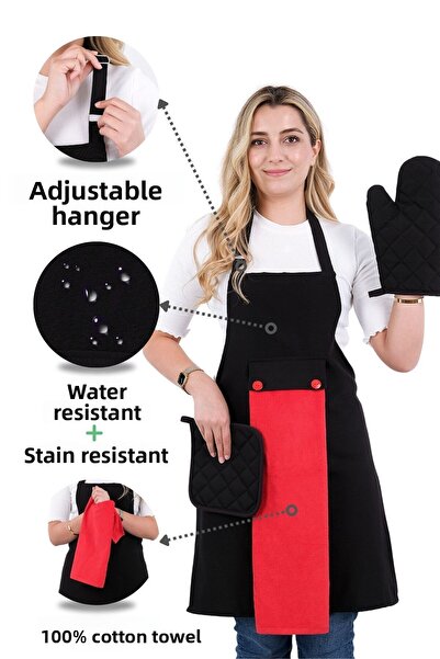 sevilya طقم مريلة مطبخ مكون من 4 قطع مع منشفة تعليق على شكل نجمة (مقبض قفاز)