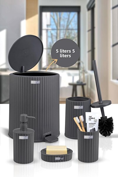 Okyanus Home Set de baie Coliseum Antracit cu găleată interioară și pedală di...