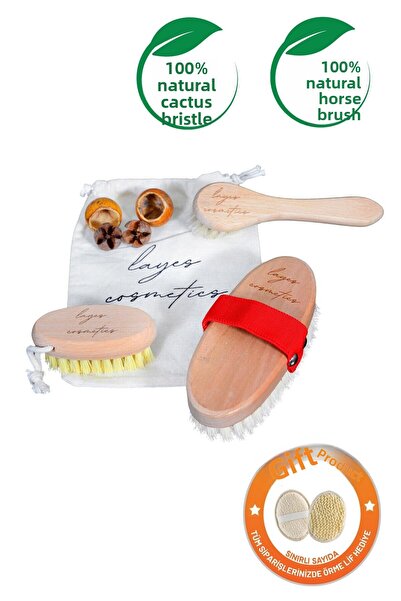 Layes Natural And Vegan Nail Brush + Horsehair Cellulite Brush + Horsehair Fa...