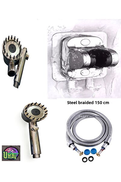Umay Yapı Malzemeleri يد للتدليك + وصلة لاصقة + خرطوم دش مضفر حلزوني مجموعة م...