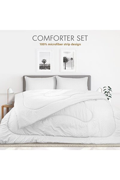 Hotel Linen Klub Single Comforter 4-Piece Set , Striped Microfiber Fabric, Soft and Durable Material, 160 x 200 cm