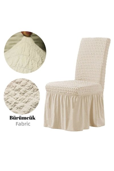 HEYTGAH Husa pentru scaune cu fusta invelita in lycra husa pentru scaune elastica lavabila 6 bucati burumcuk crema