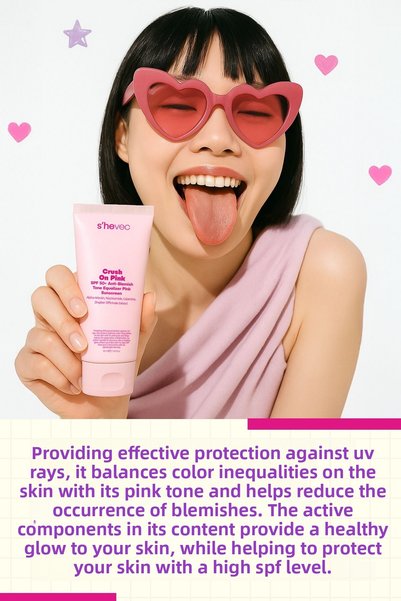 s'hevec Tone Equalizer, Anti-Blemish and Brightening Pink Vegan Sunscreen Spf50+ 50 ml Crush on Pink