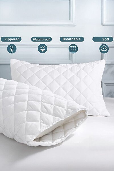 Fiyonk Home Quilted Zippered Pillow Protective Mattress Sweat, Liquid Proof - 50X70 cm