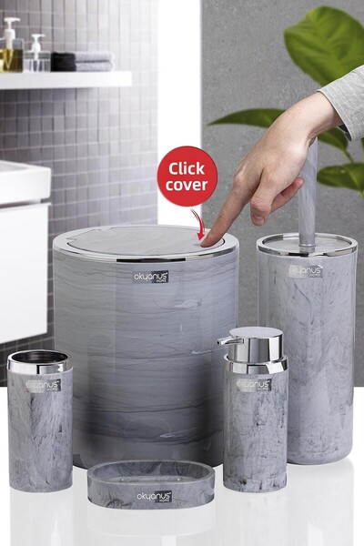 Okyanus Home Σετ μπάνιου 5 τεμαχίων με στρογγυλό μαρμάρινο σχέδιο με χρώμιο