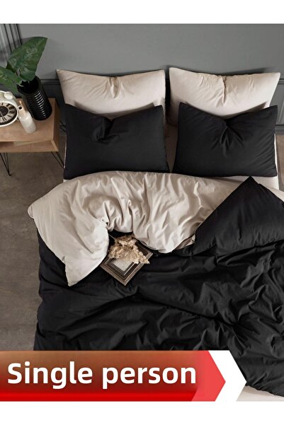 conzaliza Set de cuvertură de pilota unică cu cearșafuri elastice | Negru Bej |