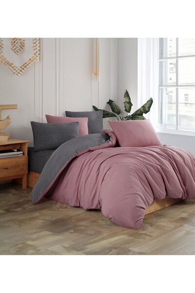 TABEA HOME Double Color Double Duvet Cover Set - Elastic and Cotton
