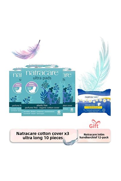 Natracare Organic Cotton Cover Ultra Long 10 Pieces X 3 with Intim Wipes Gift