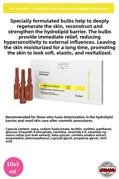 Apis Natural Cosmetics للبشرة الجافة - أمبولات إصلاح السيراميد والبيتا جلوكان...