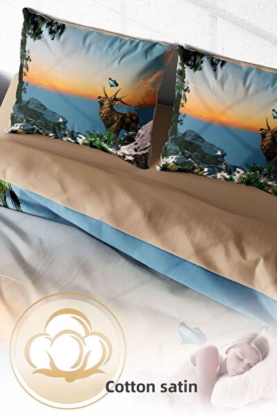 PerlaSera 3D Custom Design - Double Duvet Cover Set, Tightly Woven Cotton Satin Deer