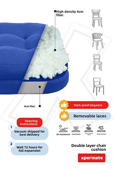 XPERMATE 2-Piece Double Layer Chair Cushion Zippered Washable Cover Water and Oil Repellent 42X42X8 Blue
