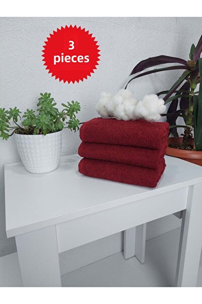 Mef Collection طقم مناشف حلاقة باللون الأحمر الداكن مكون من 3 قطع مقاس 50×90 ...