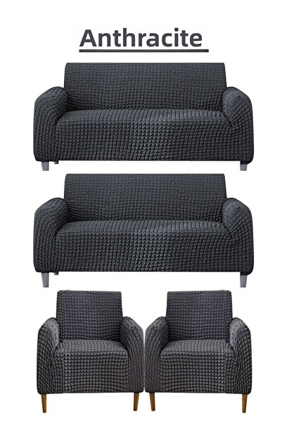 E BAHAR طقم أريكة ملفوفة مرنة قابلة للتمدد 3+3+1+1 - بدون تنورة