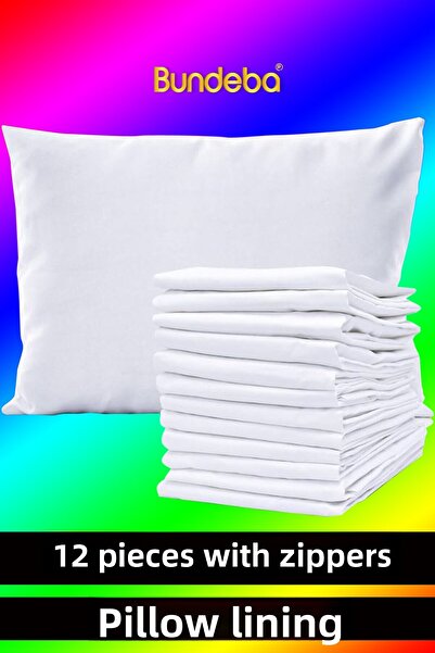 Bundeba بطانة داخلية من القطن الأبيض، غطاء وسادة بسحاب، 12 قطعة من مراتب الوسادة