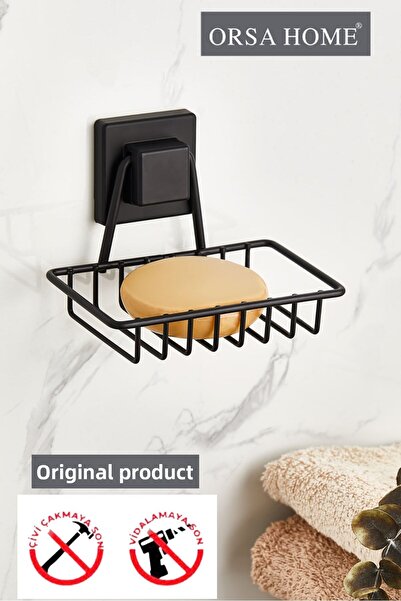 ORSA HOME 905 طبق صابون لاصق قوي مربع أسود غير لامع