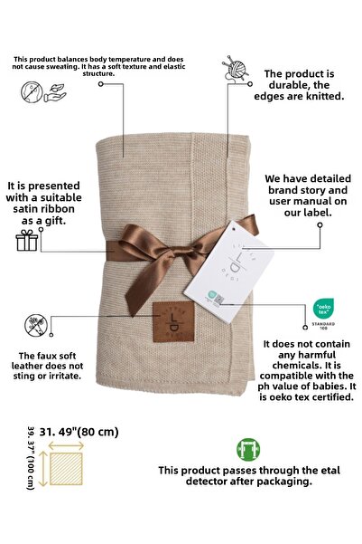 Next Baby Little Dedi Two Knitted Baby Blanket, Stylish and Comfortable Children's Blanket Beige 80 X 100 cm