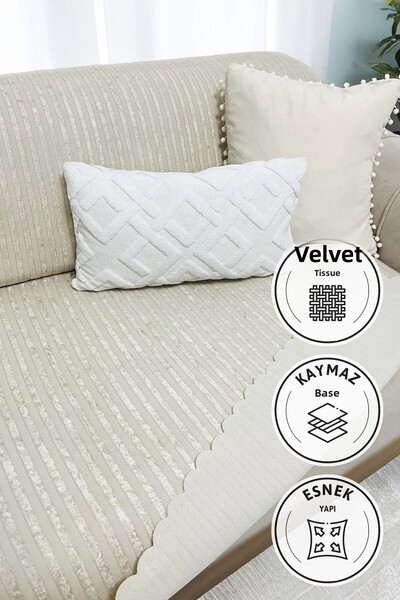FAVORA Velvet Sofa with Non-Slip Base Sponge 170X210 Cream
