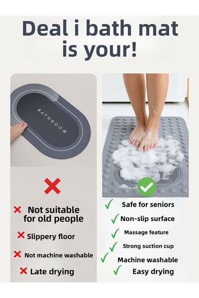 MappleHome Μπανιέρα καμπίνας ντους με βεντούζα - 36x69,5 cm, χαλάκι μπάνιου