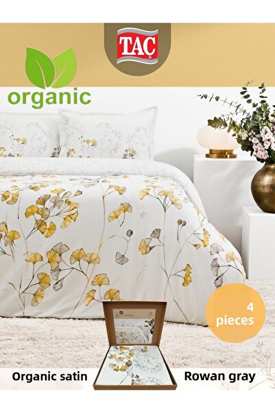 Taç Rowan Gray Organic Cotton Satin Double Bedding Set