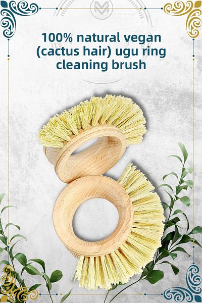 Ma'Vessa 100% Natural Wooden Vegan Cactus Hair (Tampico Grass) Ring Cleaning Brush