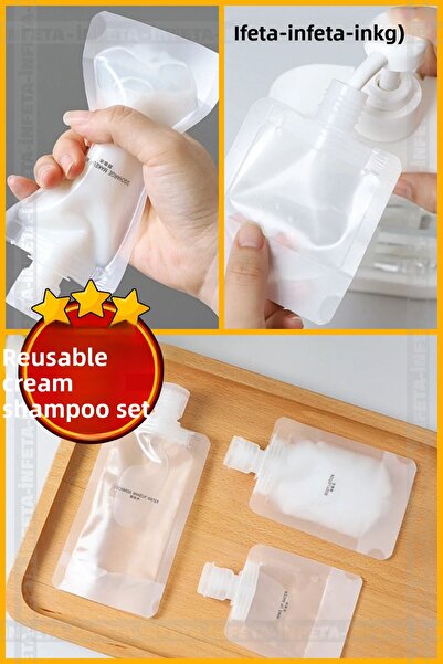 İnfeta حاوية شامبو كريمية 100 مل - 3 قطع، قابلة لإعادة الاستخدام، مجموعة سفر، حاوية متعددة الأغراض