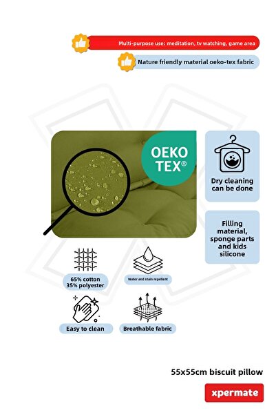 XPERMATE Biscuit Cushion Honeycomb Front Pallet Top Cushion French Cushion Bench and Garden Cushion 55X55X14 cm Green