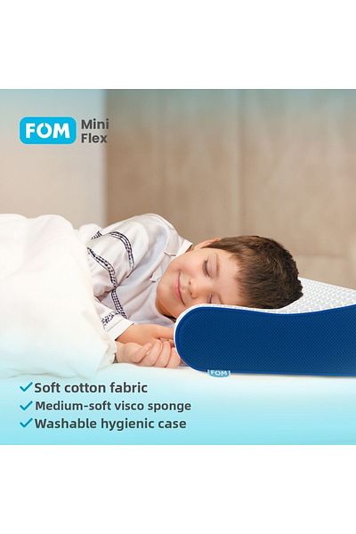 FOM Pernă de dormit ortopedică Mini Flex Visco - Pentru copii și călătorii, bleumarin, 50x30x11/9