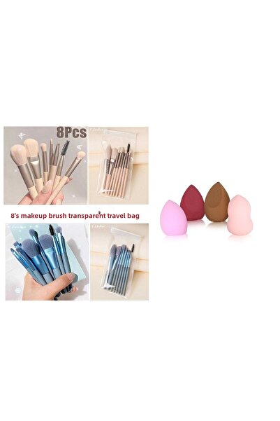 Meyras Touch مجموعة فرش احترافية مكونة من 8 قطع مع حقيبة ومجموعة إسفنجة مكياج مكونة من 4 قطع