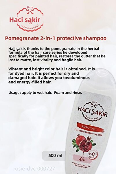 Hacı Şakir Hacı Şakir Pomegranate 2 in 1 - Shampoo Protector 500 ml ROSIE