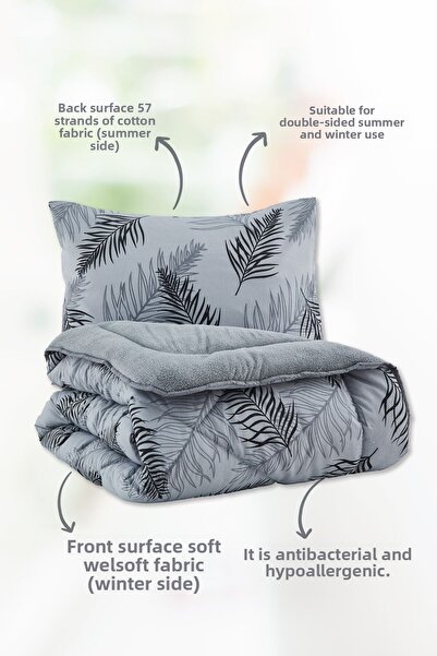 MARLA HOME Palm Diamond Patterned - Double Sided Fluffy Single Sleeping Set