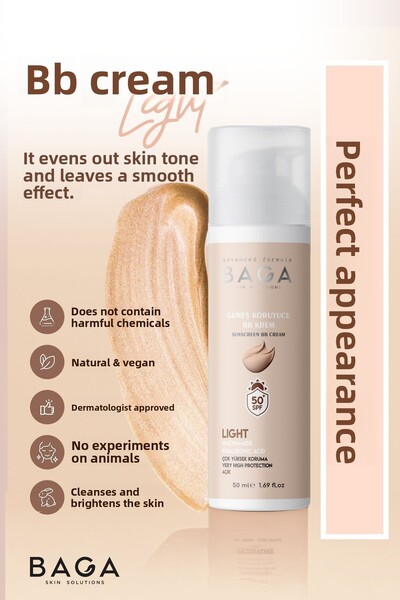 Baga كريم خفيف بعامل حماية من الشمس 50+ SPF BB يساعد على منع تكوين البقع، مما...