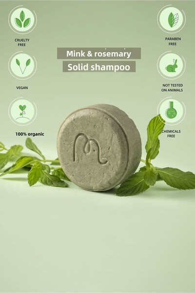 Nimba Home شامبو صلب بالنعناع وإكليل الجبل 120 جرام، عشبي، طبيعي 100% مصنوع يدويًا