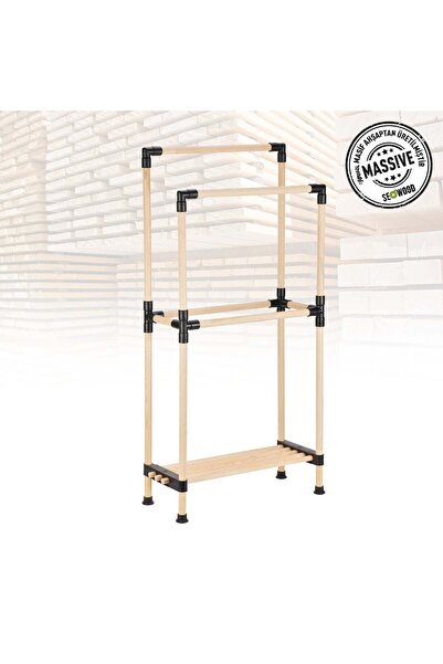 SEOWOOD Ξύλινη θήκη για πετσέτες μπάνιου με ράφι και 2 κρεμάστρες πλάτους 48 εκ.