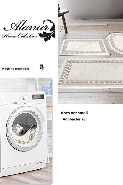 Dekoreko Digital 3-Piece Bath Mat Set Star Cotton Non-Slip Base Mixed Oval Modern Cassietta Cream