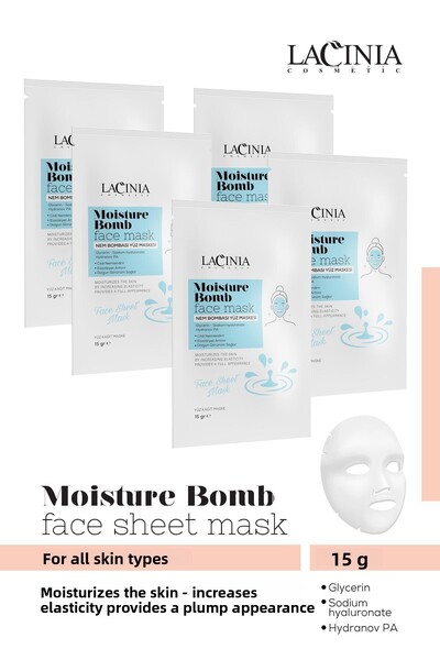 Lacinia قناع الوجه الورقي مويستور بومب مويستور بومب للوجه 5x15 جرام