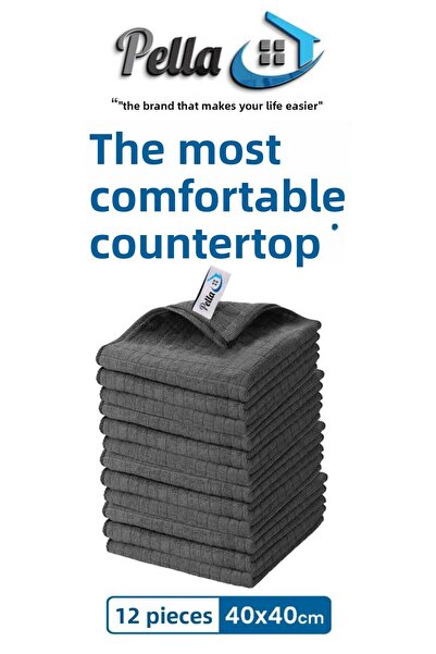 pella Pack of 12 Microfiber Car, Glass, Kitchen Cleaning Cloth, Gray (40 cm X 40 cm)