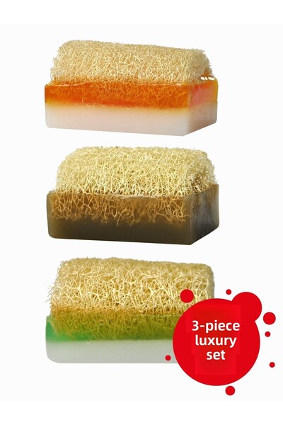 Aytan Home مجموعة صابون فاخرة من ألياف اليقطين الطبيعية مكونة من 3 قطع (مع العسل + الطين + الصبار)