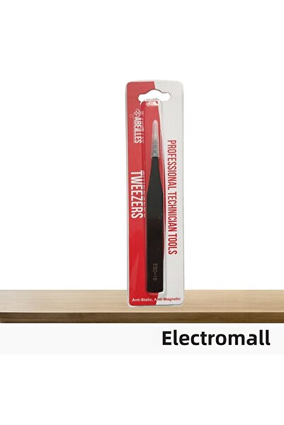 ELEKTROMALL Esd-16 ملاقط سوداء مضادة للكهرباء الساكنة