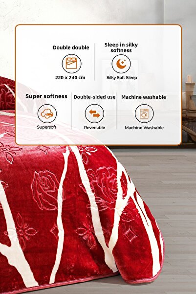 Evlen Home Collection 4 Kg Blanket Supersoft Embos - Double Soft Embossing, 220x240 Cm, Dvn Claret Red
