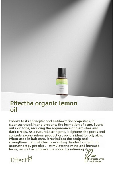 EffectHA Organic Lemon Oil 100% Pure Natural and Additive-Free Essential Oil 10ml