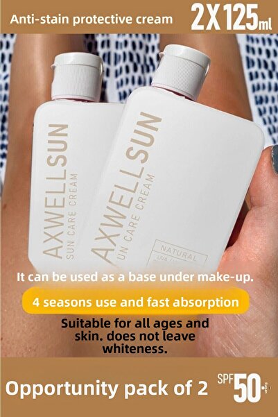 AXWELL Premium Sunscreen Cream - Anti-Blemish, Spf50 + 125 Ml, 2 Pieces