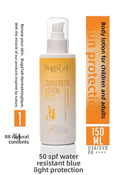 BugaLab لوشن الشمس الطبيعي لجميع أفراد الأسرة - مرشح مضاد للبقع UVA UVB 50SPF