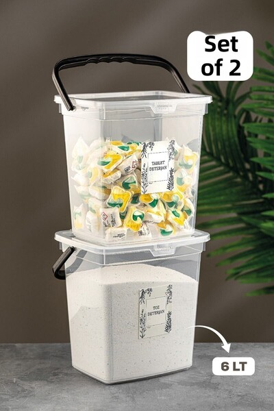 Meleni Home Set de 2 recipiente de depozitare a detergentului cu capac cu eti...