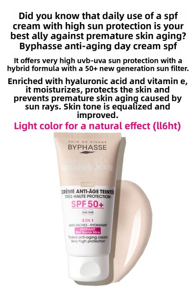 BYPHASSE Anti-Aging Colored Liquid Sunscreen Light Color - New Generation Hybrid Formula with Sun Filter 50ml