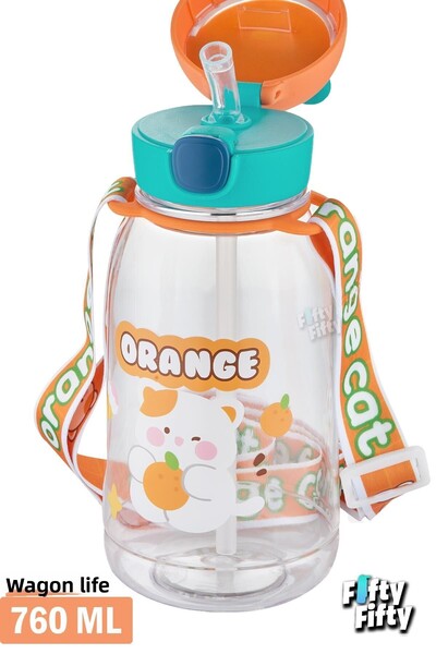 Vagonlife 760 ML Children's Water Bottle with 3D Animal Figure and Straw - Hanging Size - FFVGN2021