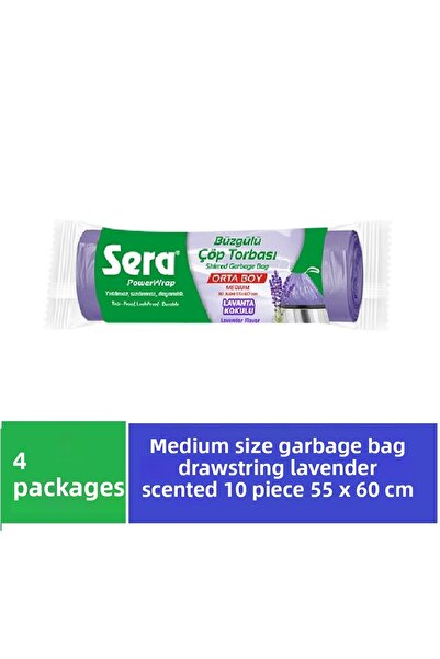 SERA كيس قمامة برباط برائحة اللافندر حجم وسط 10 قطع 55 × 60 سم × 4 عبوات