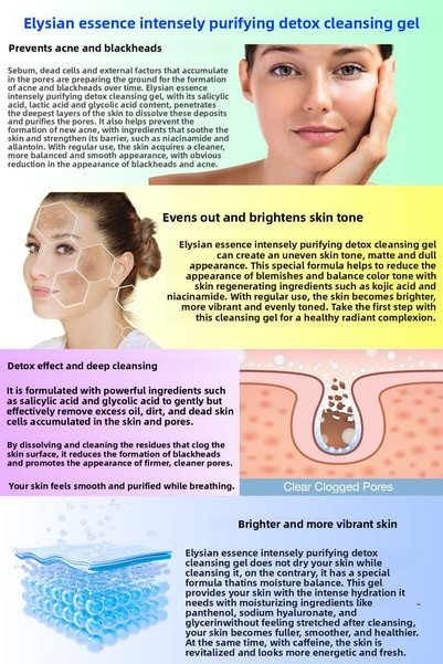 Elysian Essence Intensive Purifying Detox Facial Cleansing Gel - Anti-Acne and Blackhead - Aha Bha - Kojic Acid