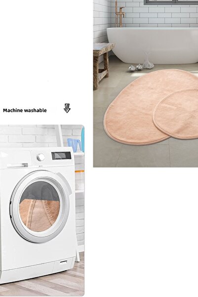 Dekoreko Cotton 2-Piece Toilet Set Bath Mat Oval Powder